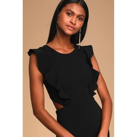 NWT LULU’S Positively Beaming Backless Ruffled Mini Dress Small Black - Picture 3 of 12